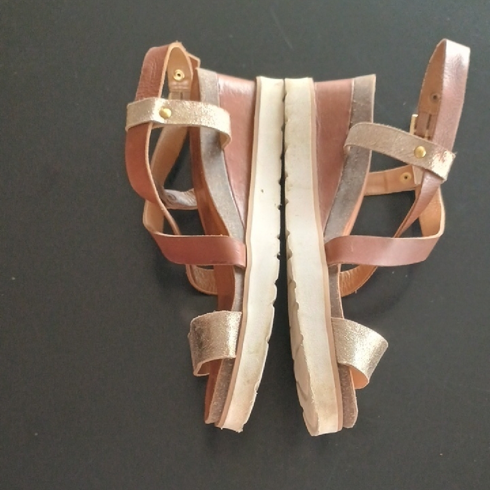 Diba True Leather Strappy Brown and Gold Women's Sandals - Picture 4 of 9